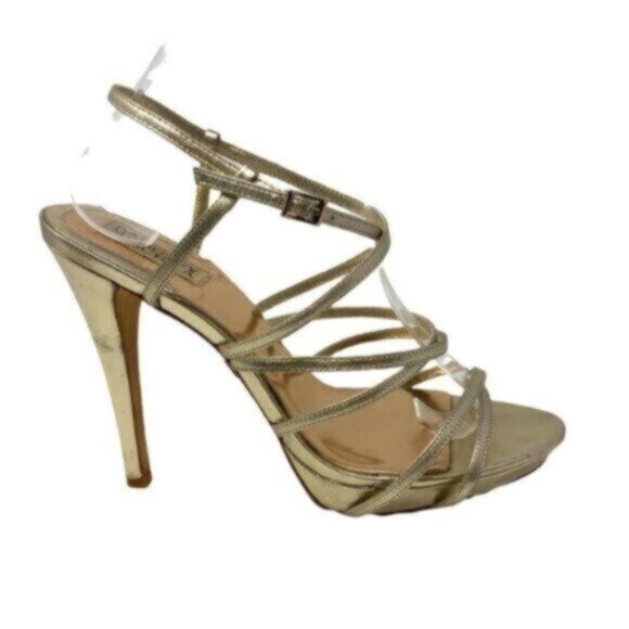 BADGLEY MISCHKA Strappy High Heels Formal Gold Size 10 - Picture 1 of 9